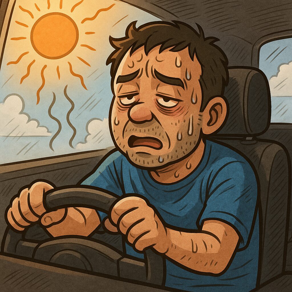 夜中寝れずたまらず脱水症状で必死で帰宅する様子のイラスト