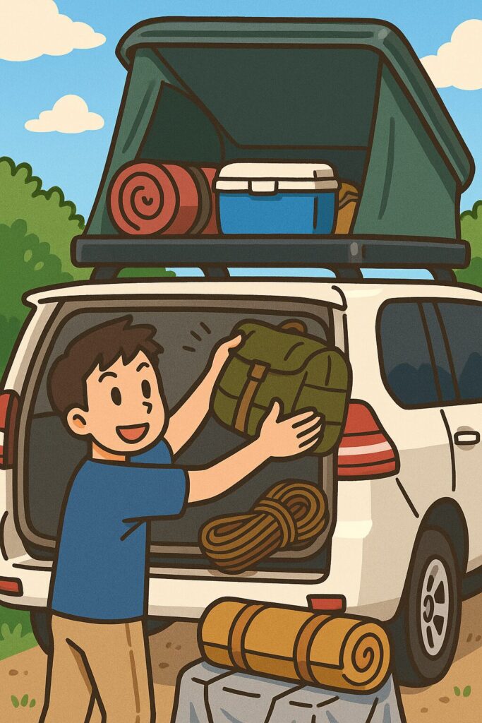 ルーフテント内にも荷物が詰める魅力がわかるイラスト