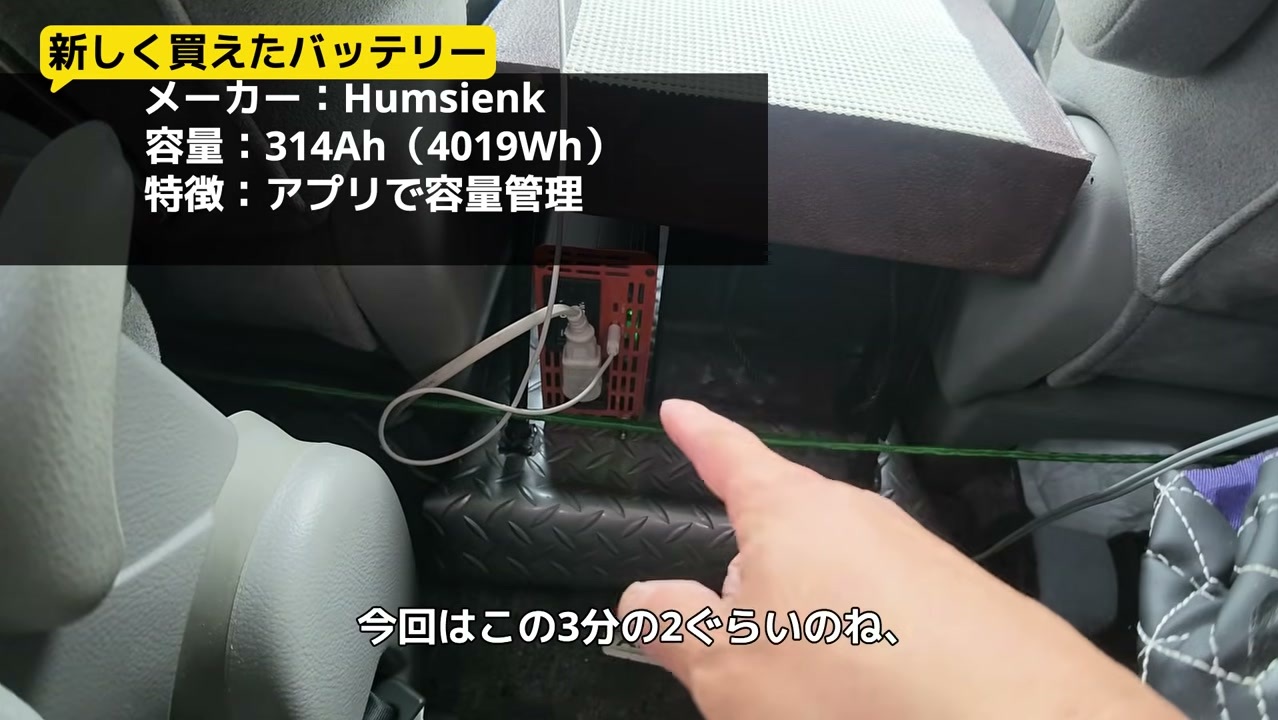 アルファードの中央コンソールに置いたHumsienkのサブバッテリー
