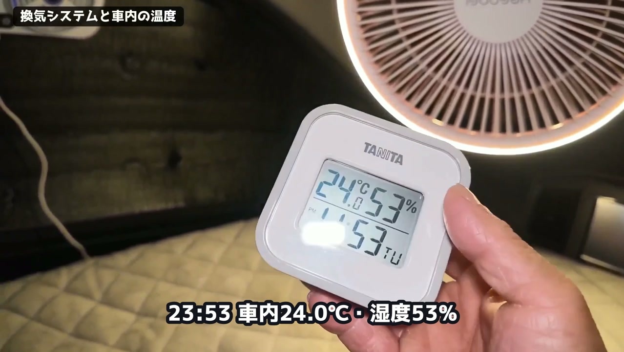 23時53分の車内は24.0℃・湿度53%